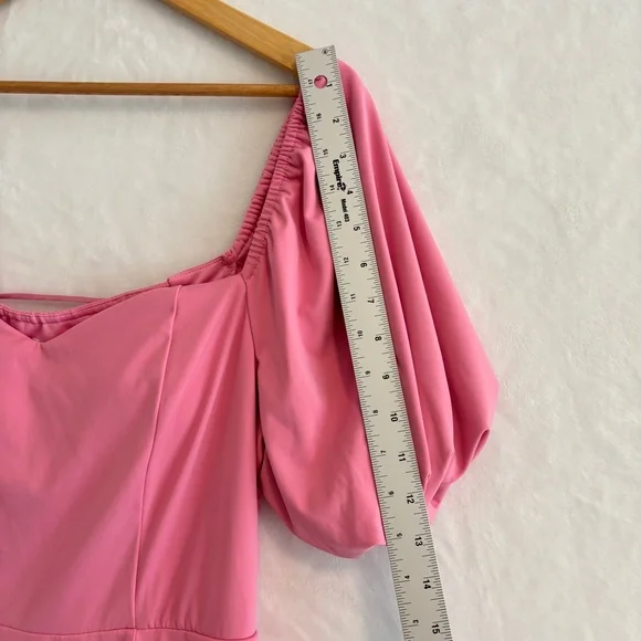 Chelsea Reece Pink Puff Sleeve Midi Dress size 6 - Picture 3 of 11